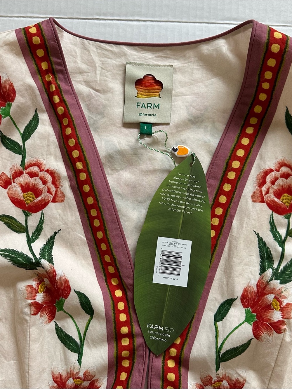 FARM Rio Ainika Floral Print Maxi Dress, Cream/Red NWT - Picture 7 of 14